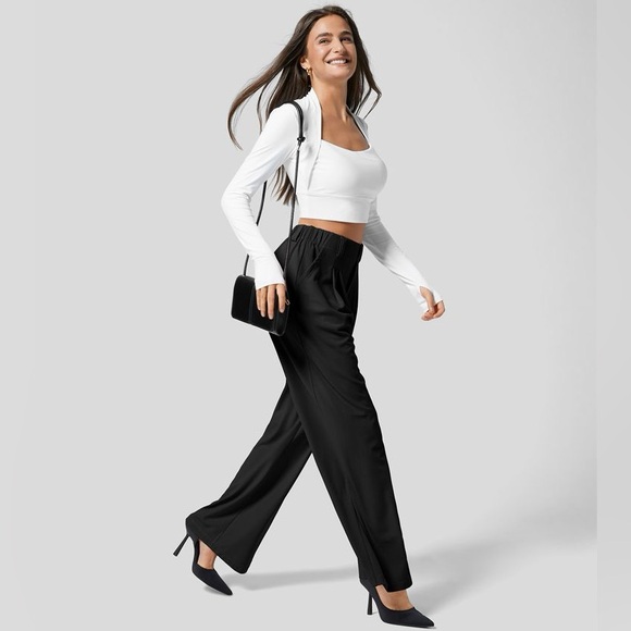 Halara REGULAR Length High Waisted Side Pocket Wide Leg Waffle Work NEW!!!🖤 - Picture 5 of 12